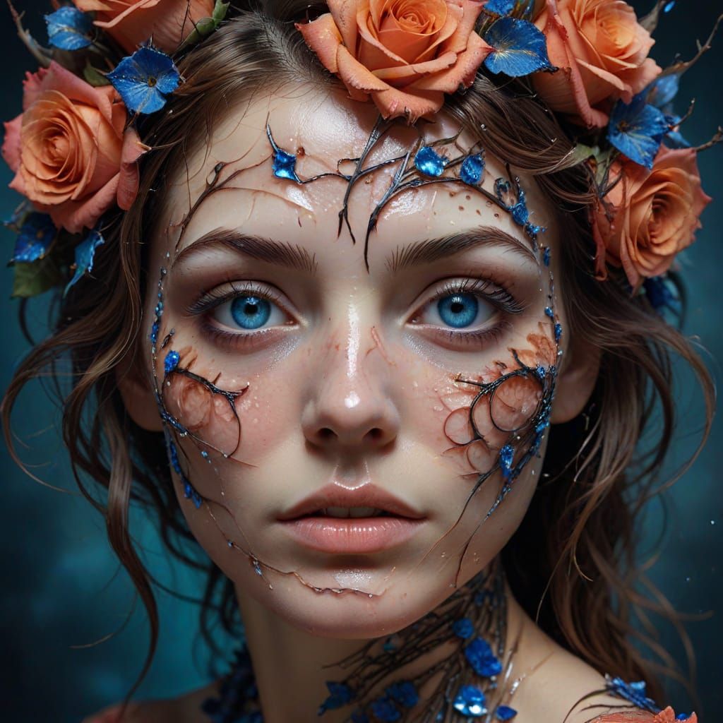 Surreal Portrait of a Woman's Fractured Face