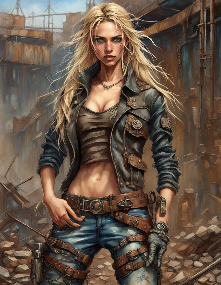 Post-Apocalyptic Warrior Woman in Wasteland Landscape