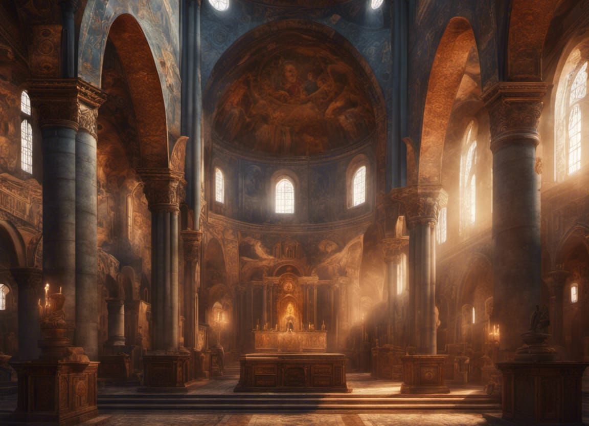 Inside a Byzantine Church at Magic Hour