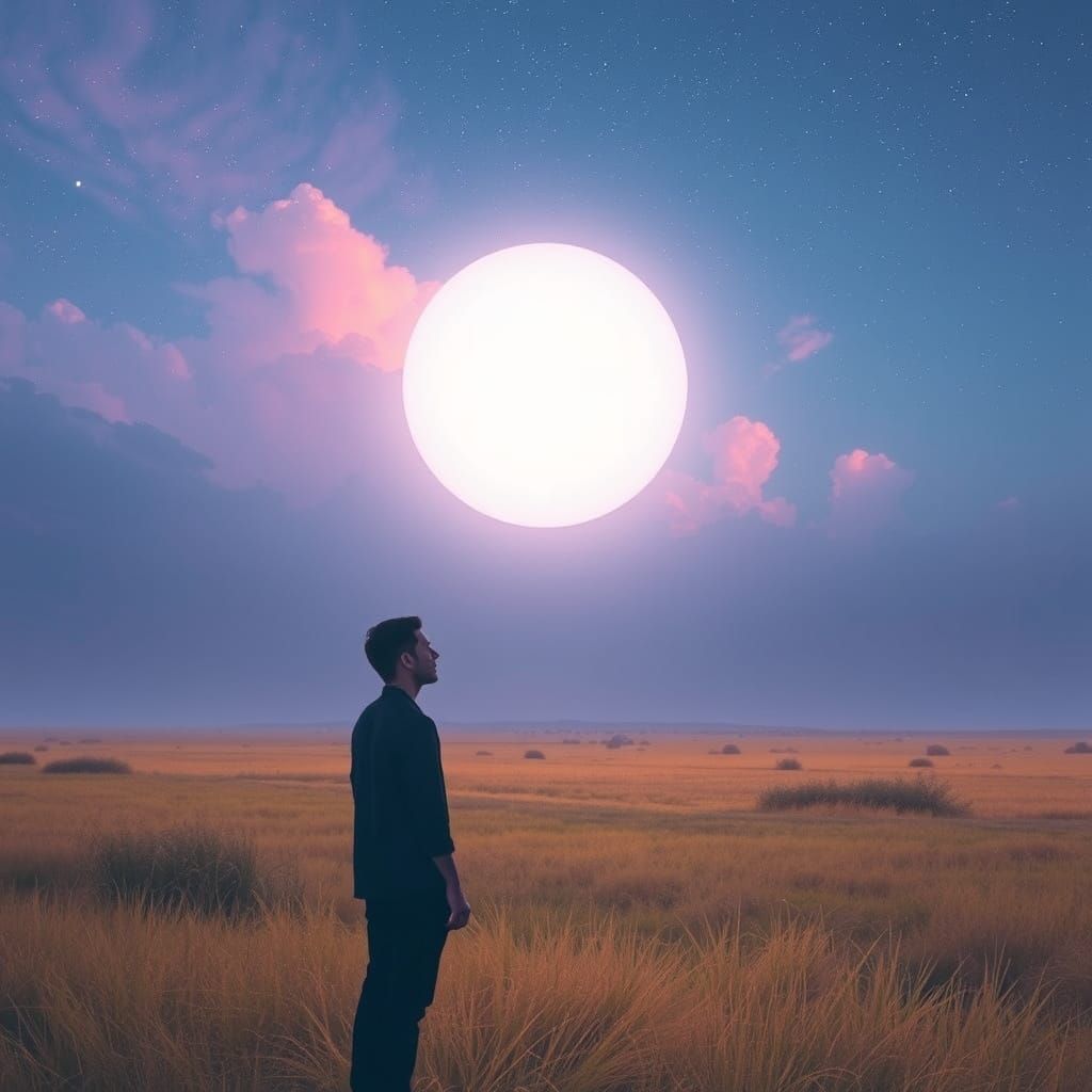 Person in Serene Landscape, Surrealist Style