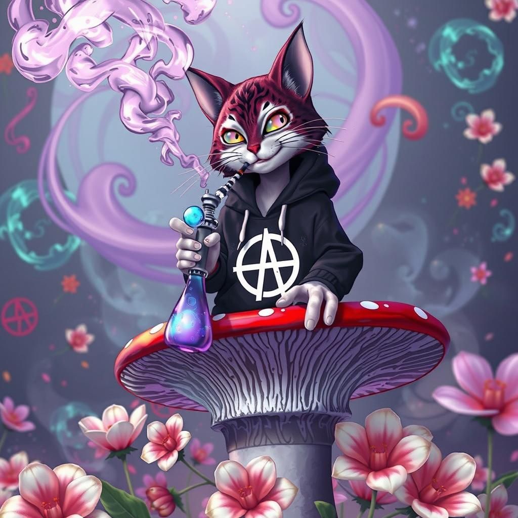 Cheshire Cat Puffs Hookah in Psychedelic Wonderland
