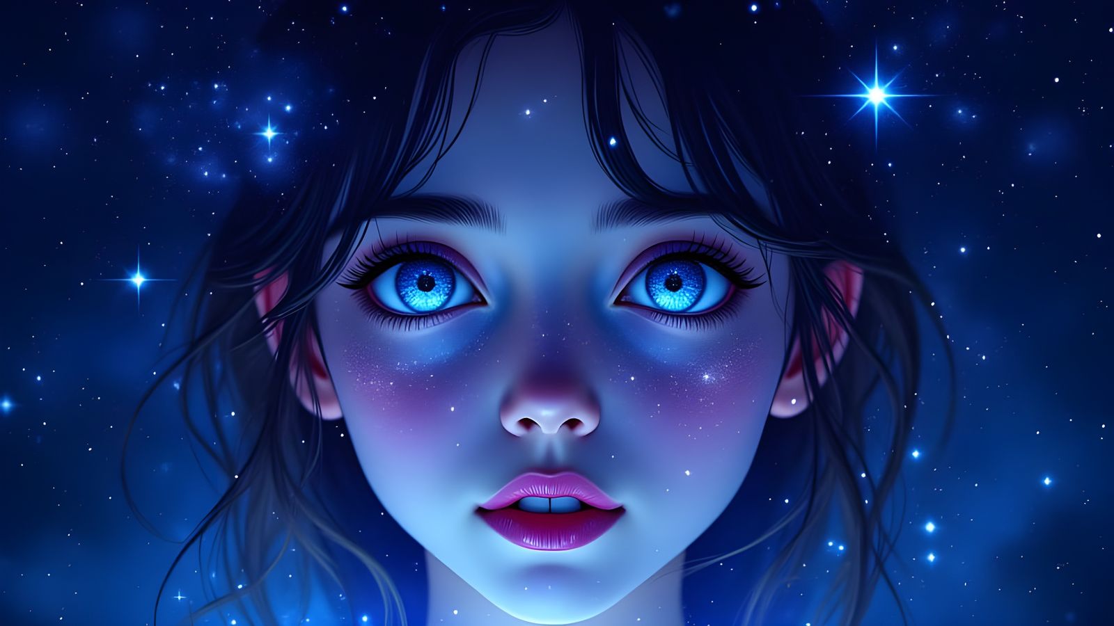 Starry Night Sky Forms Girl's Face in Realistic Anime Style
