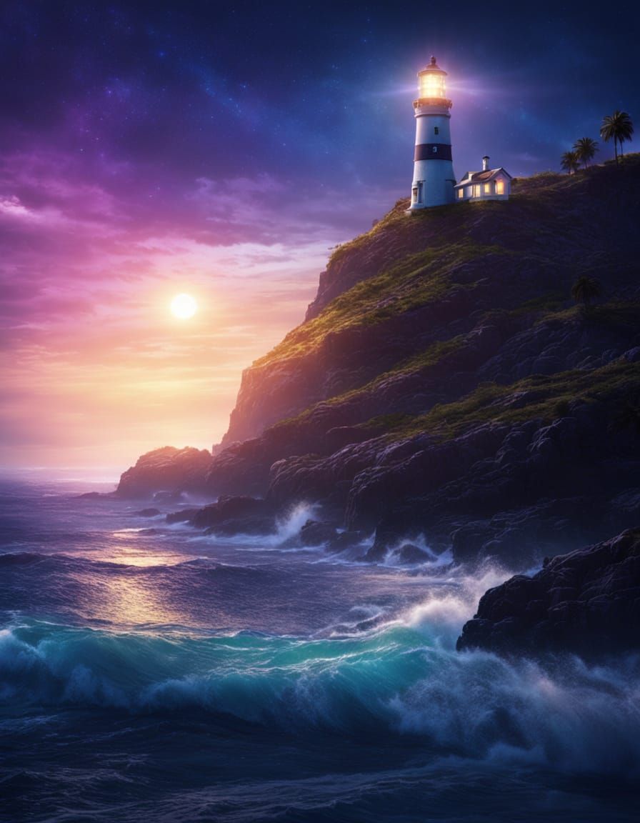 Majestic Lighthouse on Island in Fantasy Style