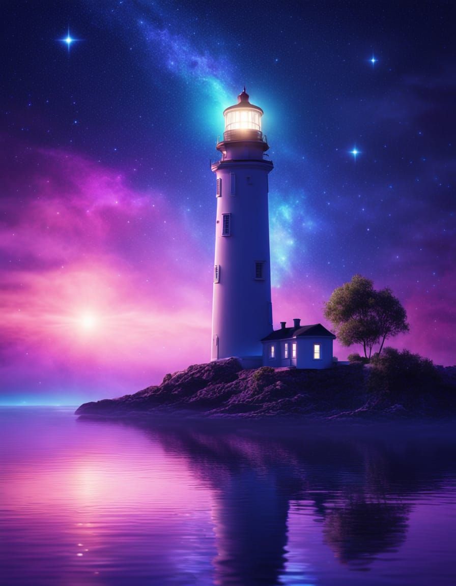 Island Lighthouse in Surreal Digital Art Style