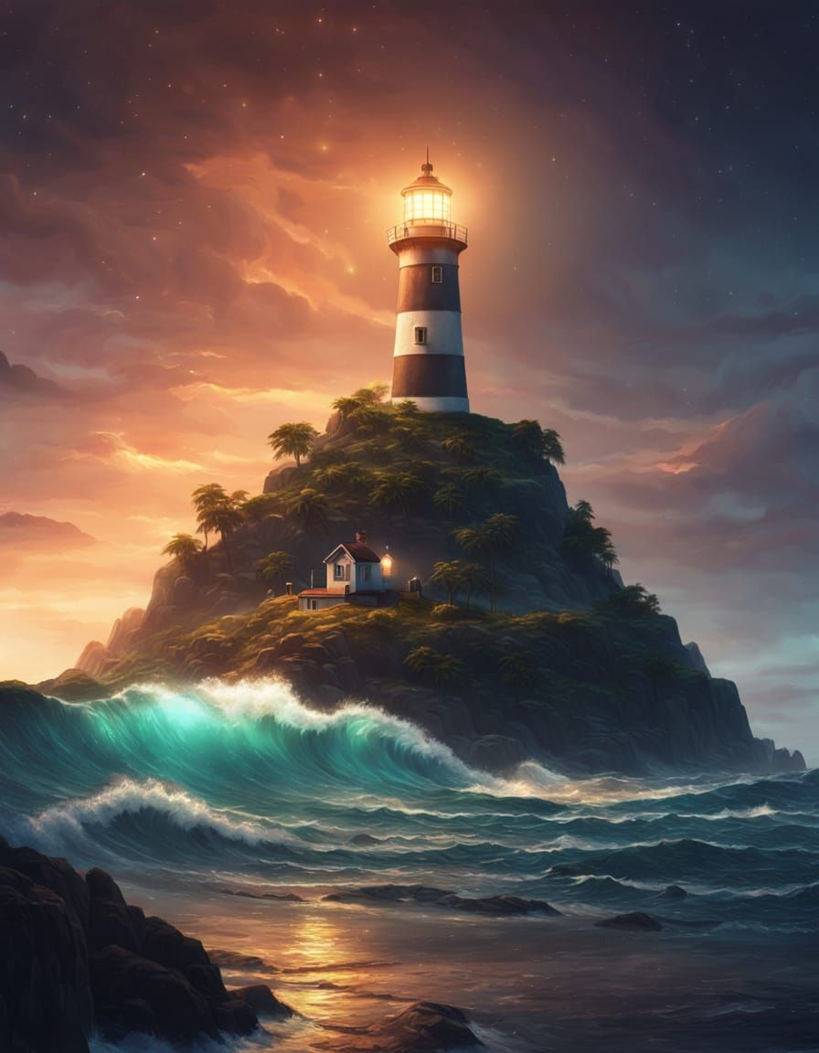 Fantasy Lighthouse Island in Digital Painting Style