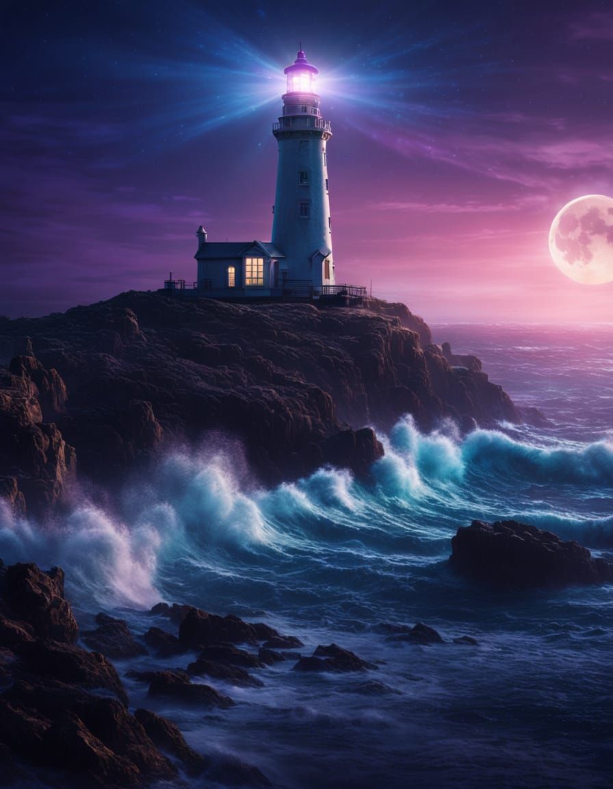 Majestic Lighthouse Island in Fantasy Art Style