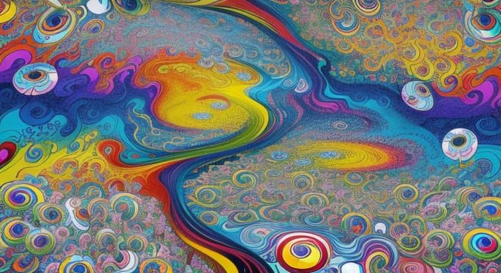 Psychedelic River Through Kaleidoscopic Garden