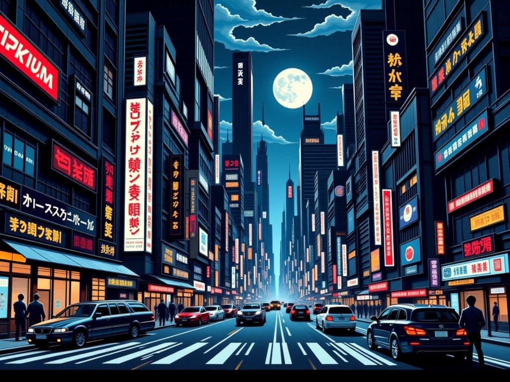 Futuristic Tokyo Neon Cityscape with Busy Traffic
