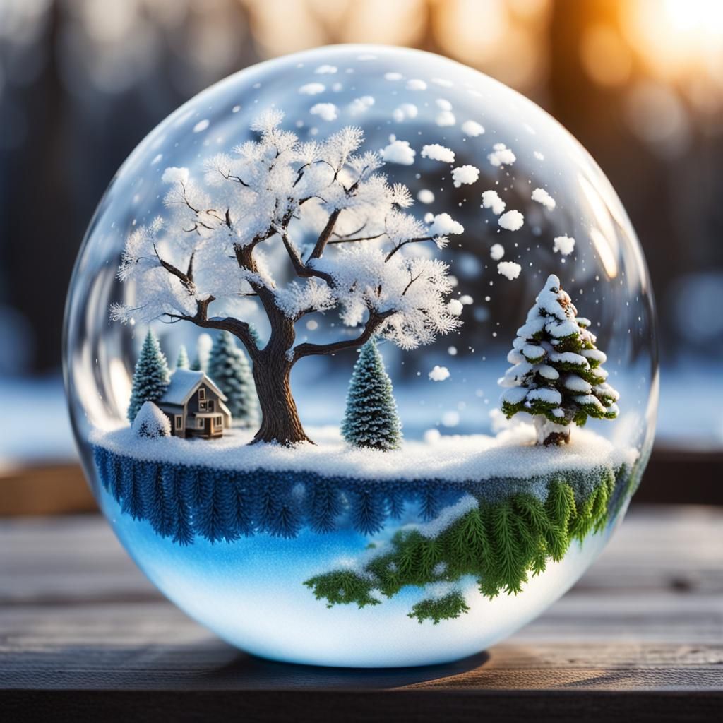 Winter and Summer Yin Yang Diorama in Glass