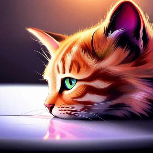 Hyperrealistic Kitten Mesmerized by iPad Screen