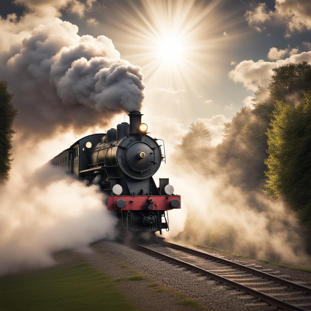 Ghostly Steam Train Descending from Heaven