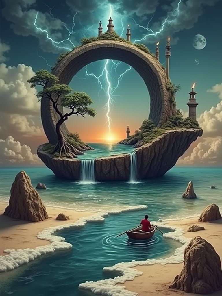 Surreal Stargate Oasis in a Cloudscape Landscape