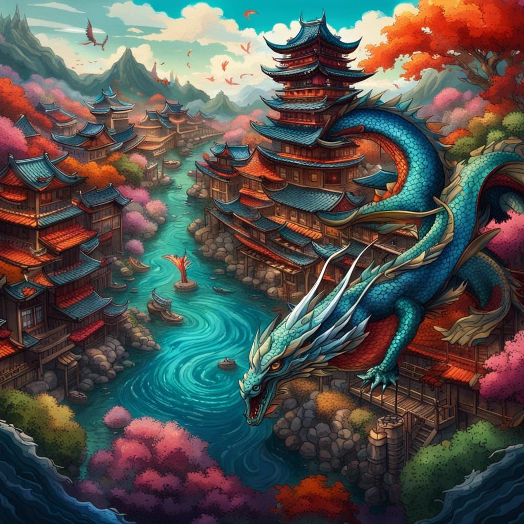 Koi Transform to Dragons in Feudal Japan