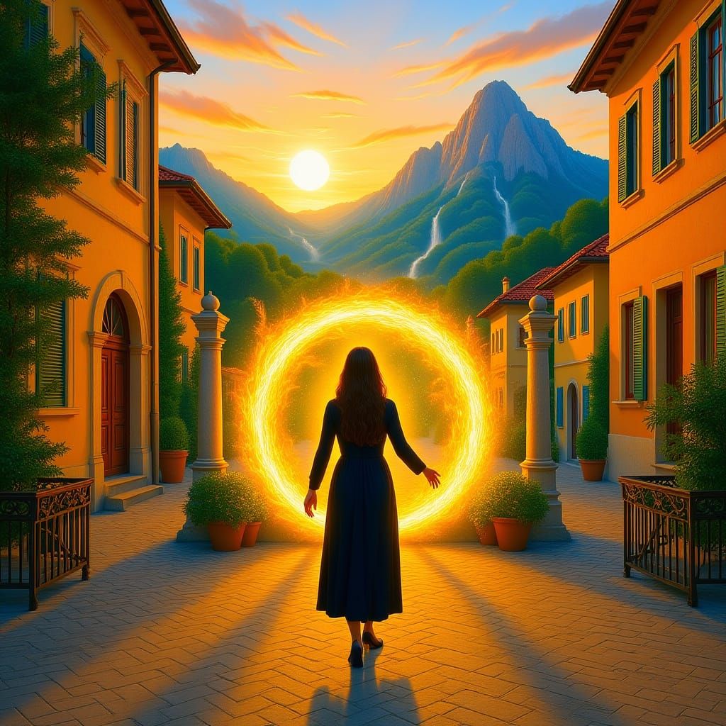 Magical Portal to Zen Garden: Impressionist Sunset