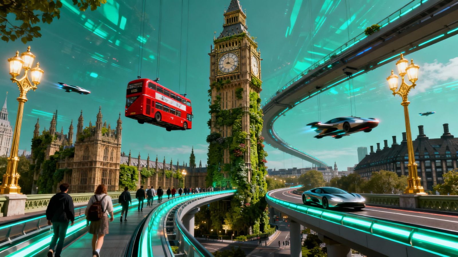 Futuristic London Street Scene in 2100
