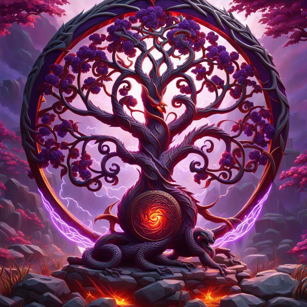 Celtic Tree of Life with Amethyst Dragon
