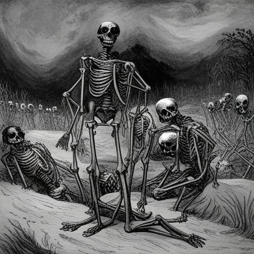 Horrific Skeletons in Doré Style