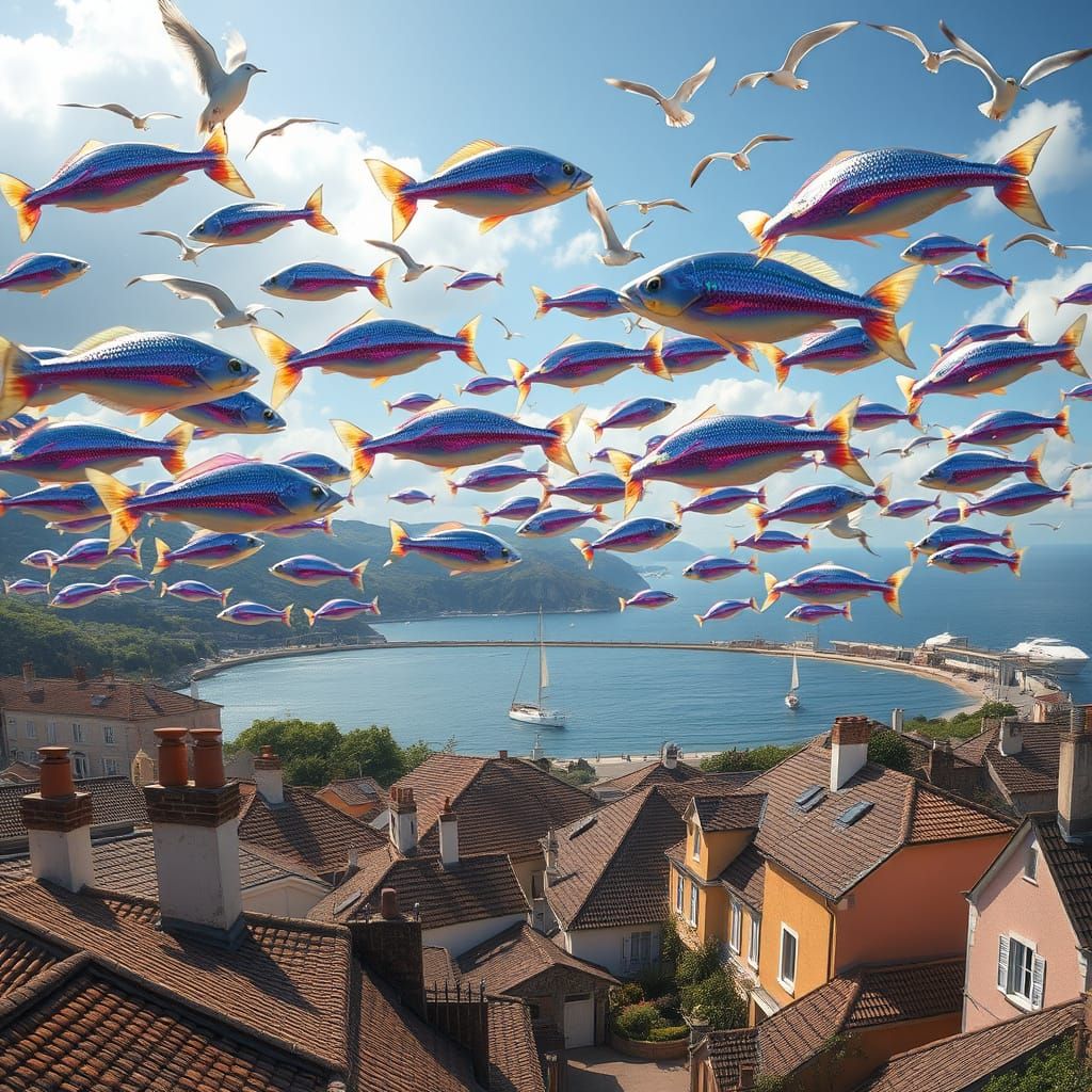 Surreal French Seaside Village Transports Fish Through Air i...