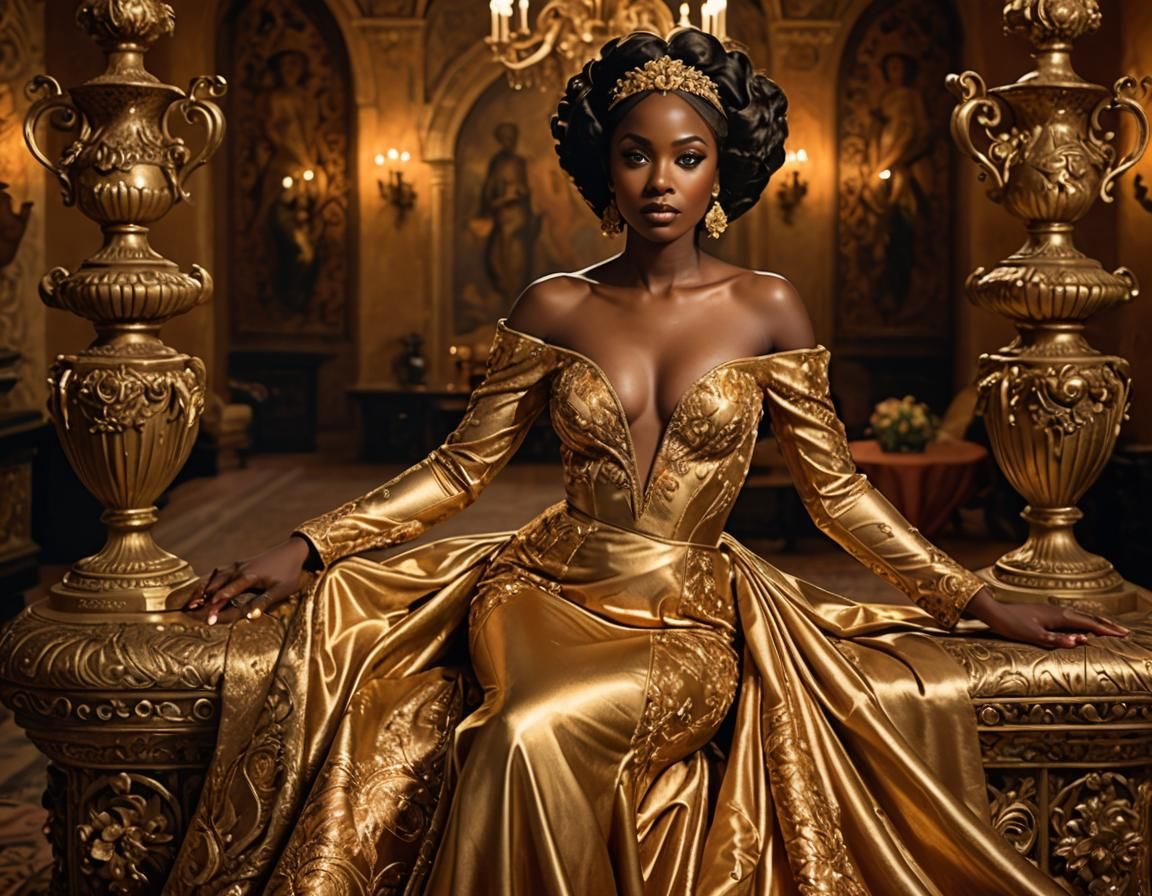 Regal Woman in Gold Gown, Digital Painting