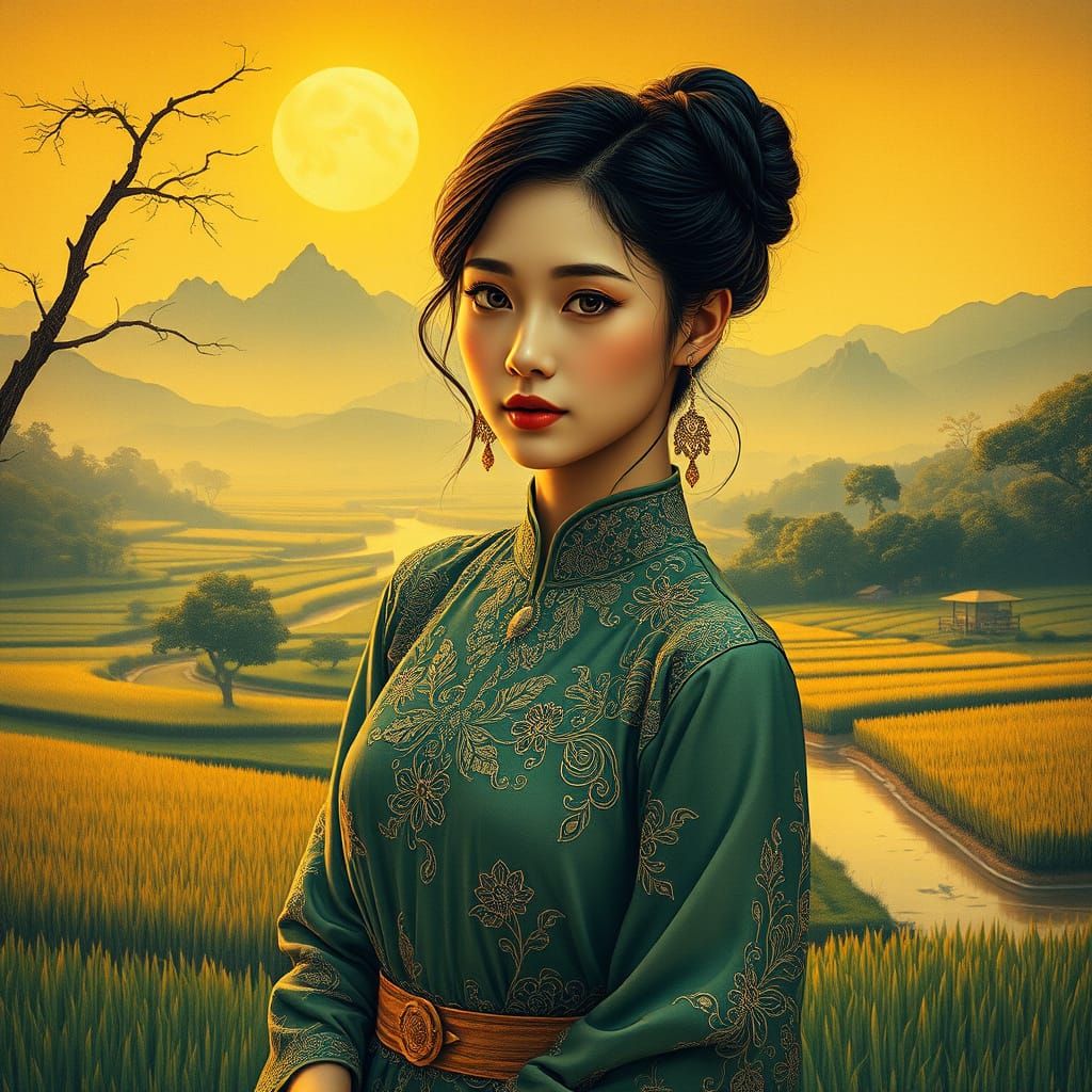 Exquisite Vietnamese Woman in Dreamy Landscape
