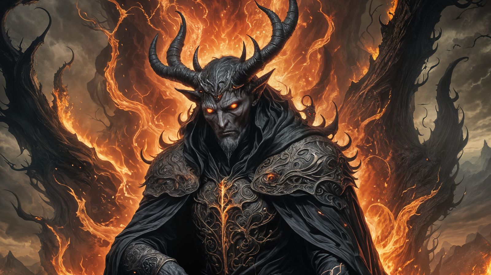 Regal Satan in Tempestuous Landscape Illustration