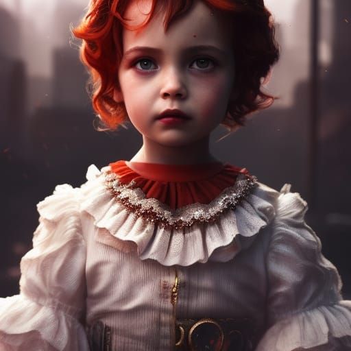 Pennywise Clown with Boy in Slum, Hyperrealistic Digital Art