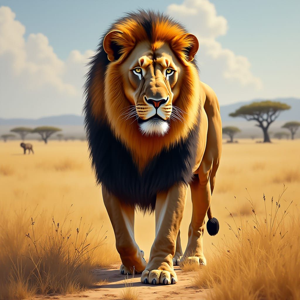 Majestic African Lion in Savannah Landscape