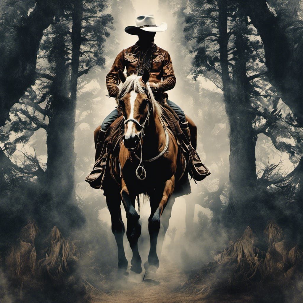 Cowboy Stencil Art in Double Exposure