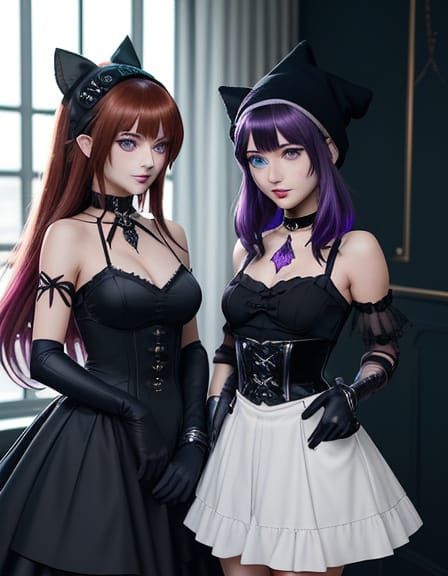 Gothic Anime Girls in Vibrant Attire