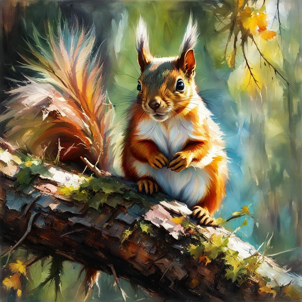 Adorable Squirrel Portrait in Oil on Canvas