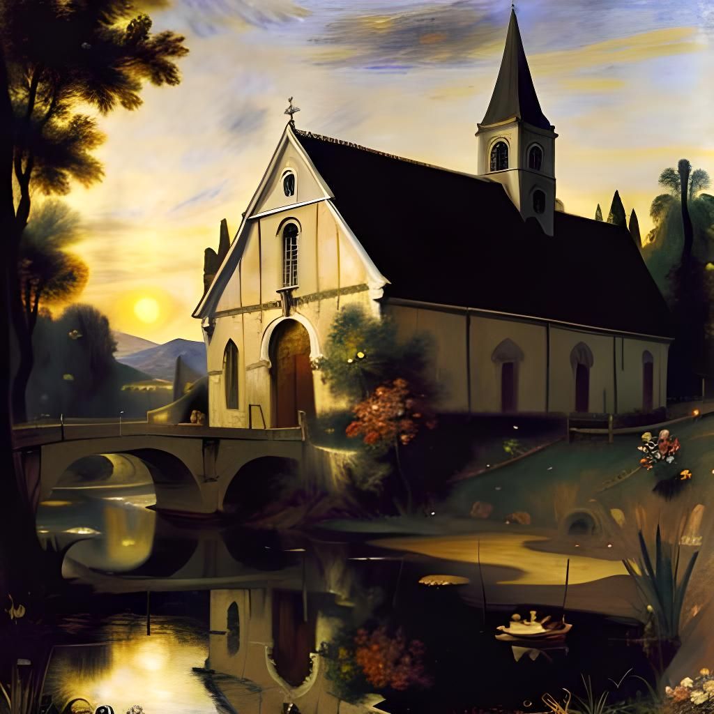 Luminous Church in Countryside at Golden Hour