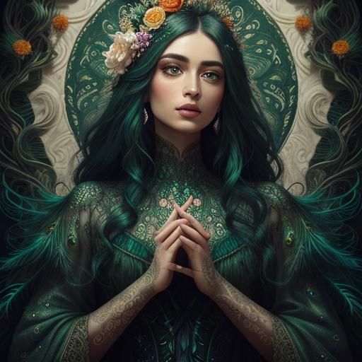 Ornate Woman Portrait in Giger/Beksiński Art Style