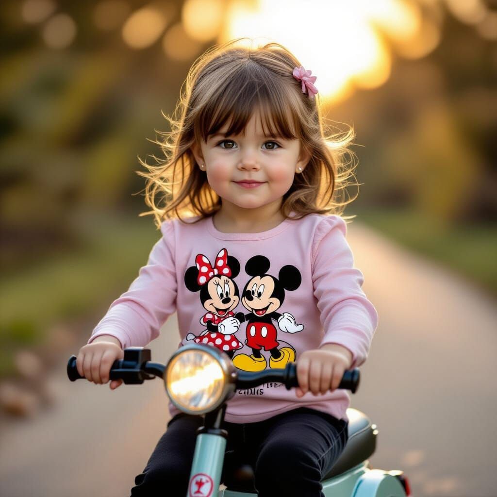 Photorealistic Image of Girl Riding Scooter in Golden Hour