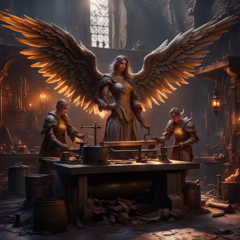 Angelic Blacksmith: Detailed Fantasy Concept Art