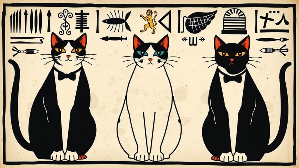 Tuxedo Cats: Deadly Hieroglyphs in Digital Art
