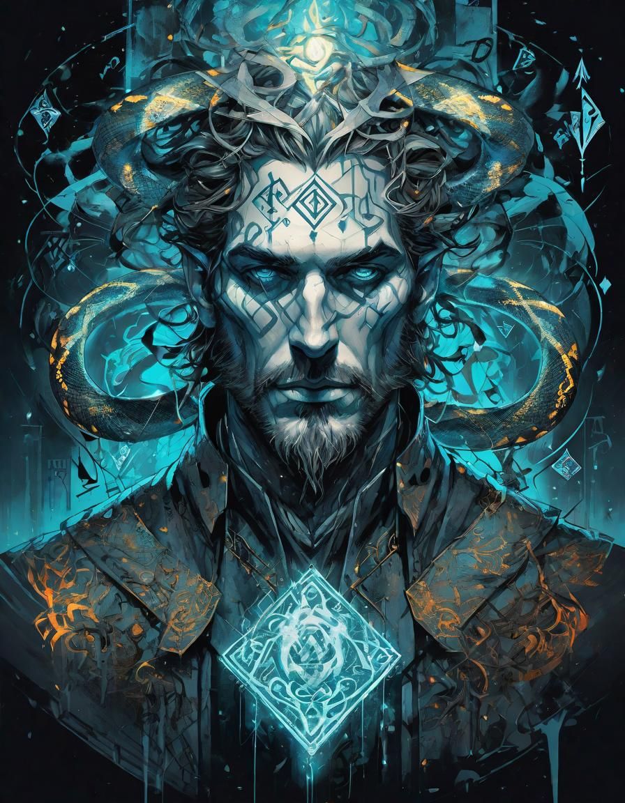 Sorcerer Surrounded by Magic Glyphs in Anime Style