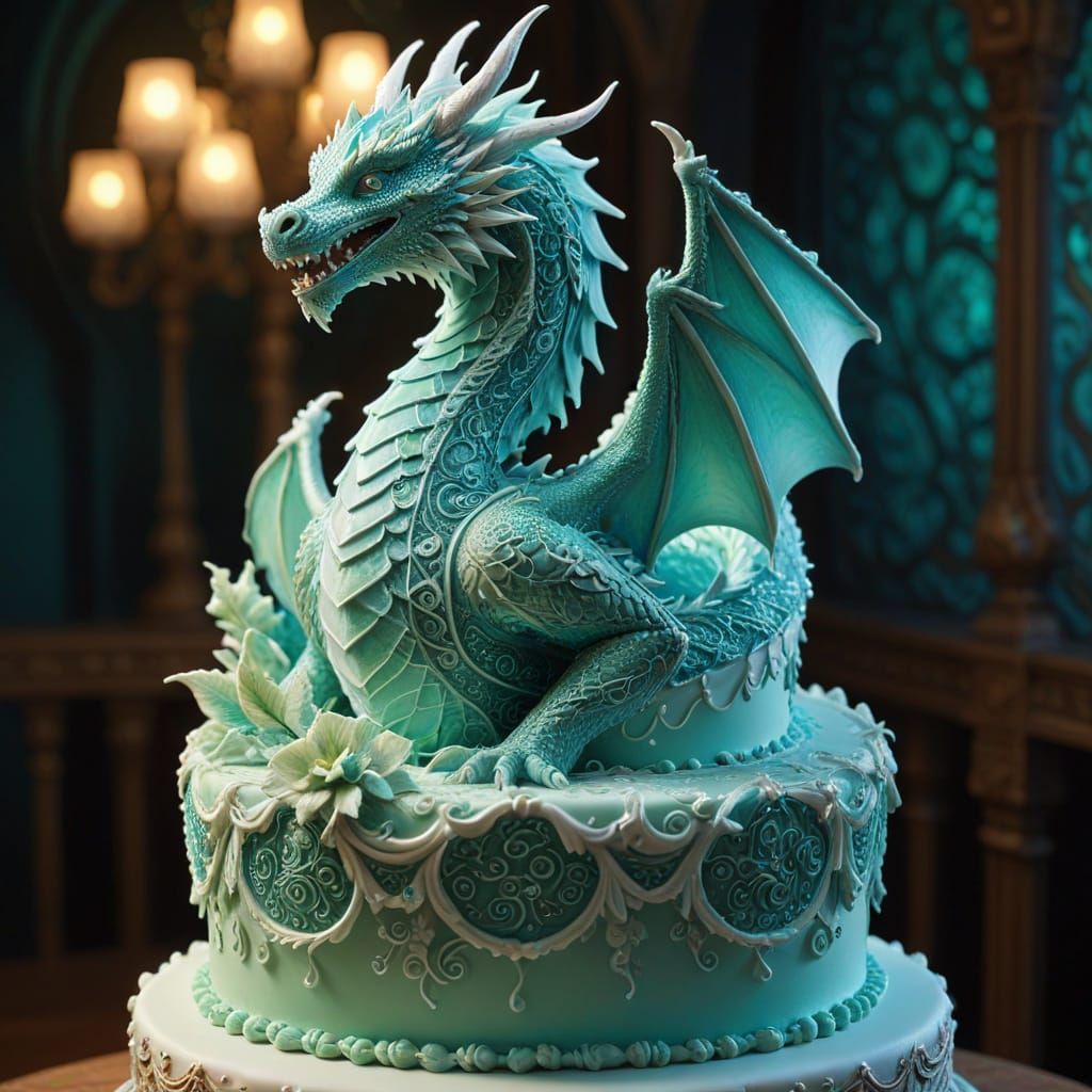 Stunning Dragon Cake in Hyper-Realistic Digital Art