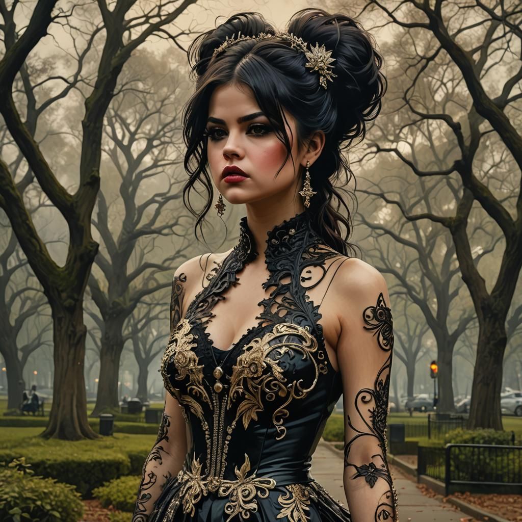 Goth Punk Pin-Up Girl in Park: Photorealistic Masterpiece