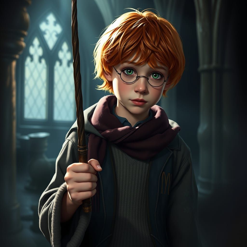 Ron Weasley, Young Wizard in Enchanted Atmosphere