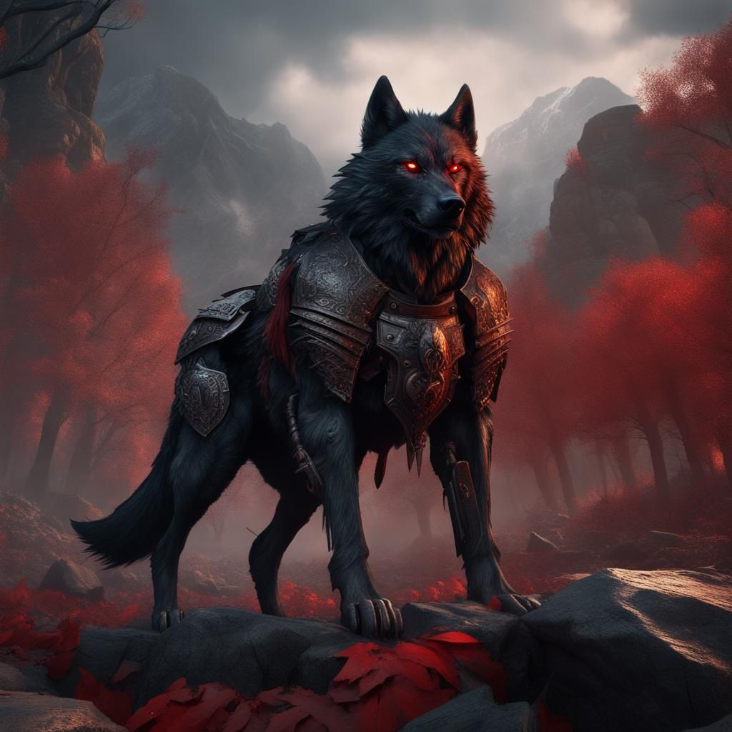 Fantasy Wolf Before Warriors, Detailed Matte Painting