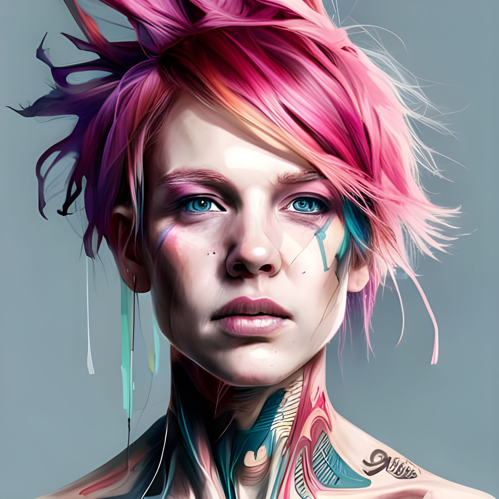 Neon Cyberpunk Hacker Girl with Pink Hair