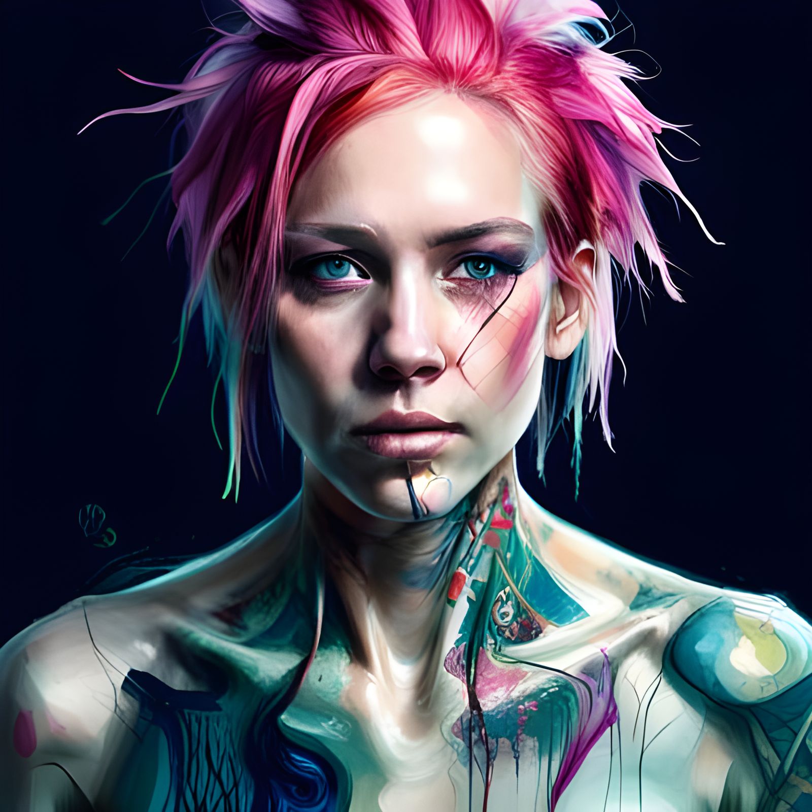 Neon Cyberpunk Hacker Girl with Pink Hair
