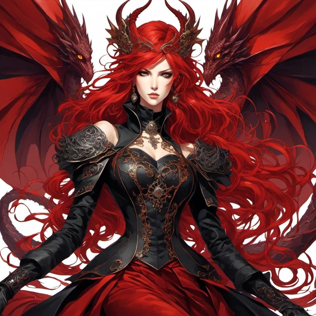Anime Dragon Queen with Red Hair