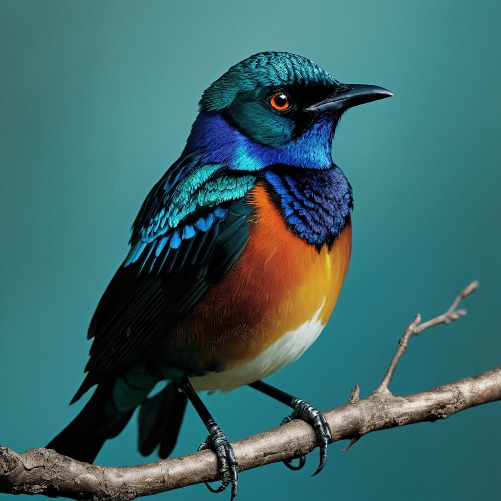 Exquisite Iridescent Starling Perched on Delicate Twig