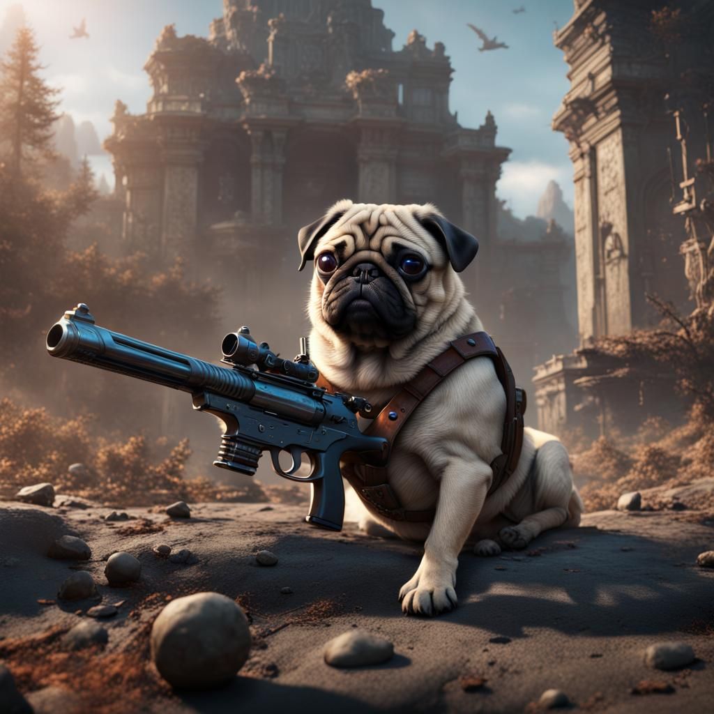 pug with a gun