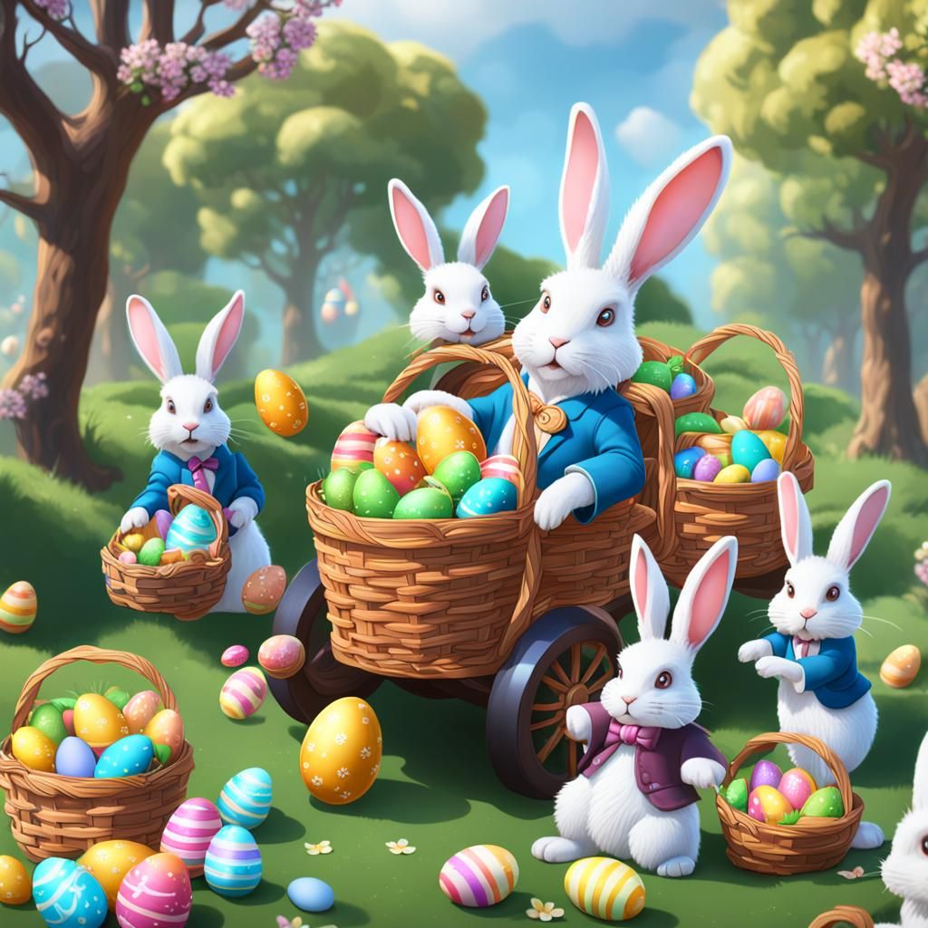 Easter Bunnies Delivering Baskets: Matte Painting