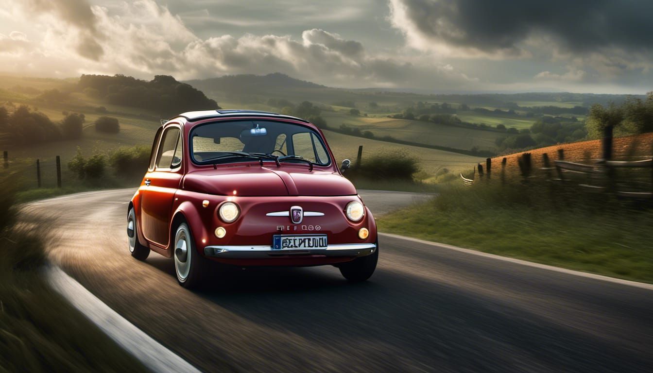 Exquisite Fiat 500 on Country Road in Hyperrealism