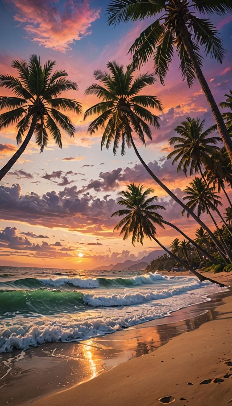Colorful Beach Scenery at Sunset