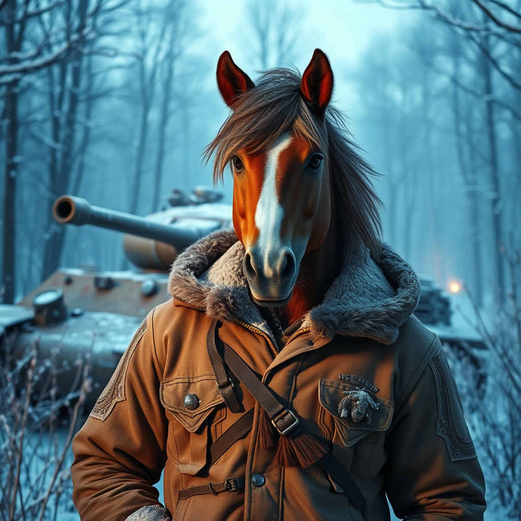 Majestic Furry Centaur in Winter Forest, Digital Art