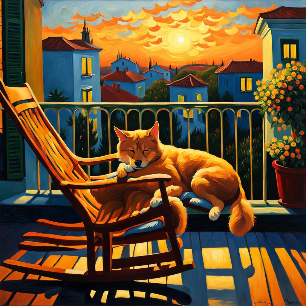 Sleeping Dog and Cat: Impressionist Oil Painting